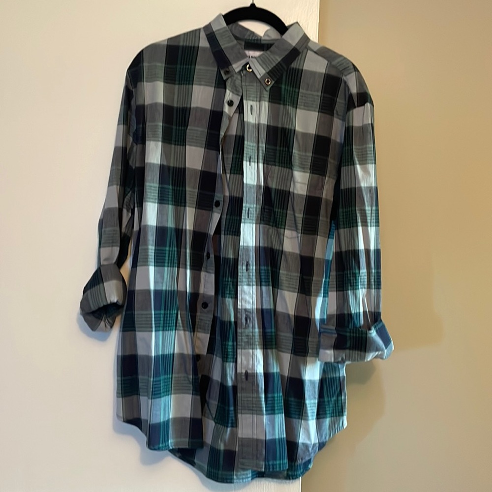 Navy and Green Flannel Shirt